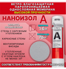 Ветро-влагозащитная паропроницаемая мембрана A 70м2//НАНОИЗОЛ