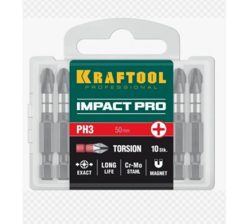 Биты Kraftool Impact Pro Philips 50мм Е1/4 PH3